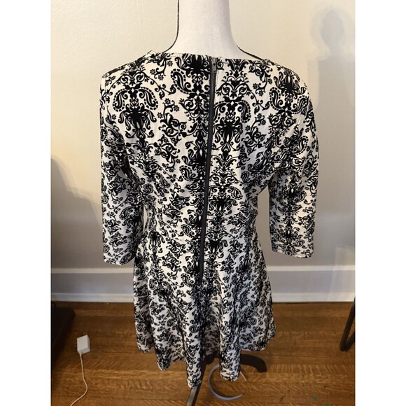 Anthropologie Skies Are Blue Flocked Damask Black & Cream Dress Medium - Picture 7 of 8